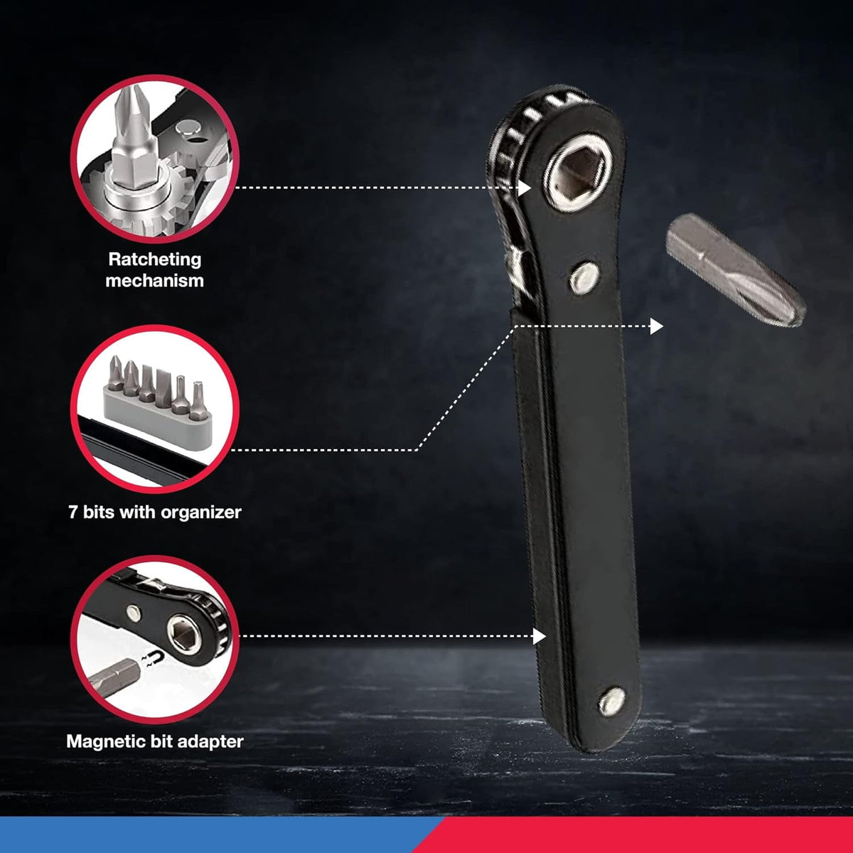 Close Right Mini Ratchet Ratcheting Angle Head Angled Offset Screwdriver Bit Set - JABETC