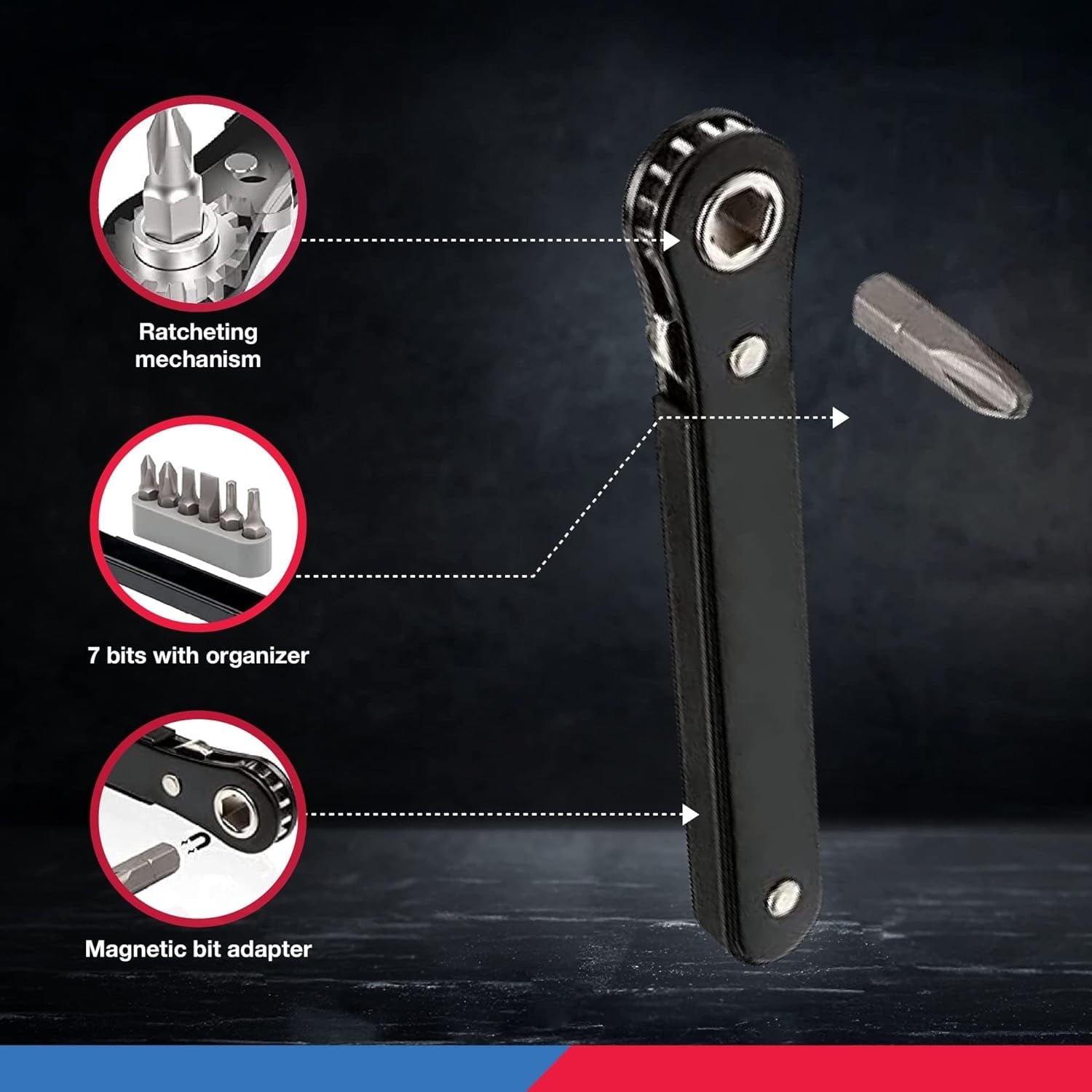 Close Right Mini Ratchet Ratcheting Angle Head Angled Offset Screwdriver Bit Set - JABETC