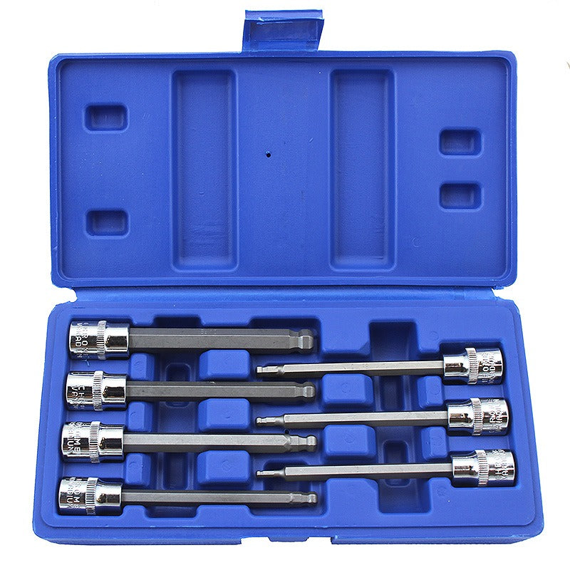Set of sockets in a blue case on a white background