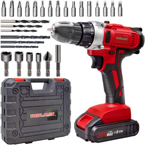 Toolman Cordless Power Drill driver Kit 20V w/ Drill Set 30 pc Heavy Duty ZTP009