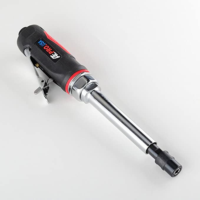 Pneumatic tool with a black and red handle on a white background