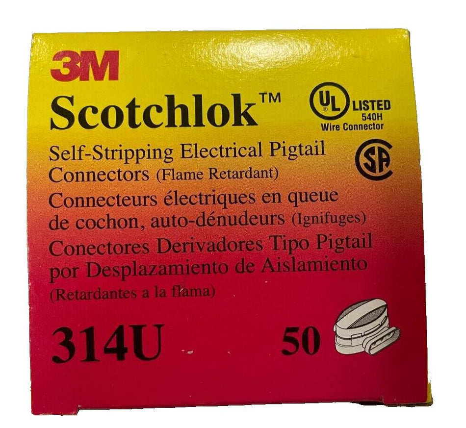 White Scotchlok 314U-BOX Self-Stripping Pigtail Connectors 3M 50/Box