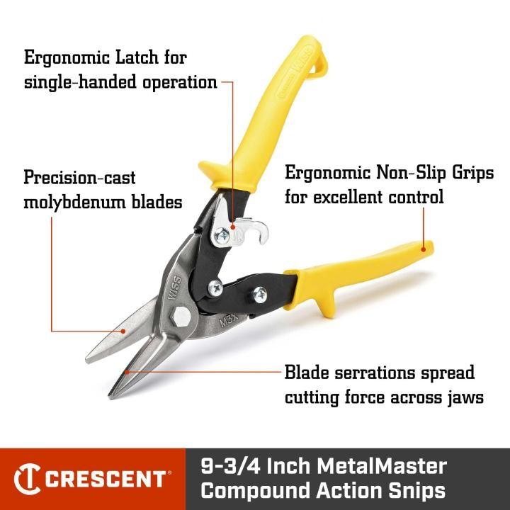 WISS M3R 9-3/4" Compound Action Straight, Left, and Right Cut Snips - JABETC