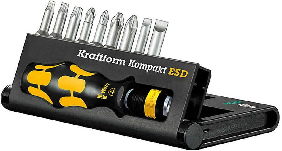 Wera 05056677002 Kraftform Kompakt ESD 10 Hexagon Bitholding Screwdriver 10 pc