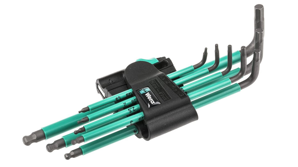 WERA 05022533004 950 SPKL/7B SM 7 Pc Ball End Hex L-Key Set, 1.5-6.0mm