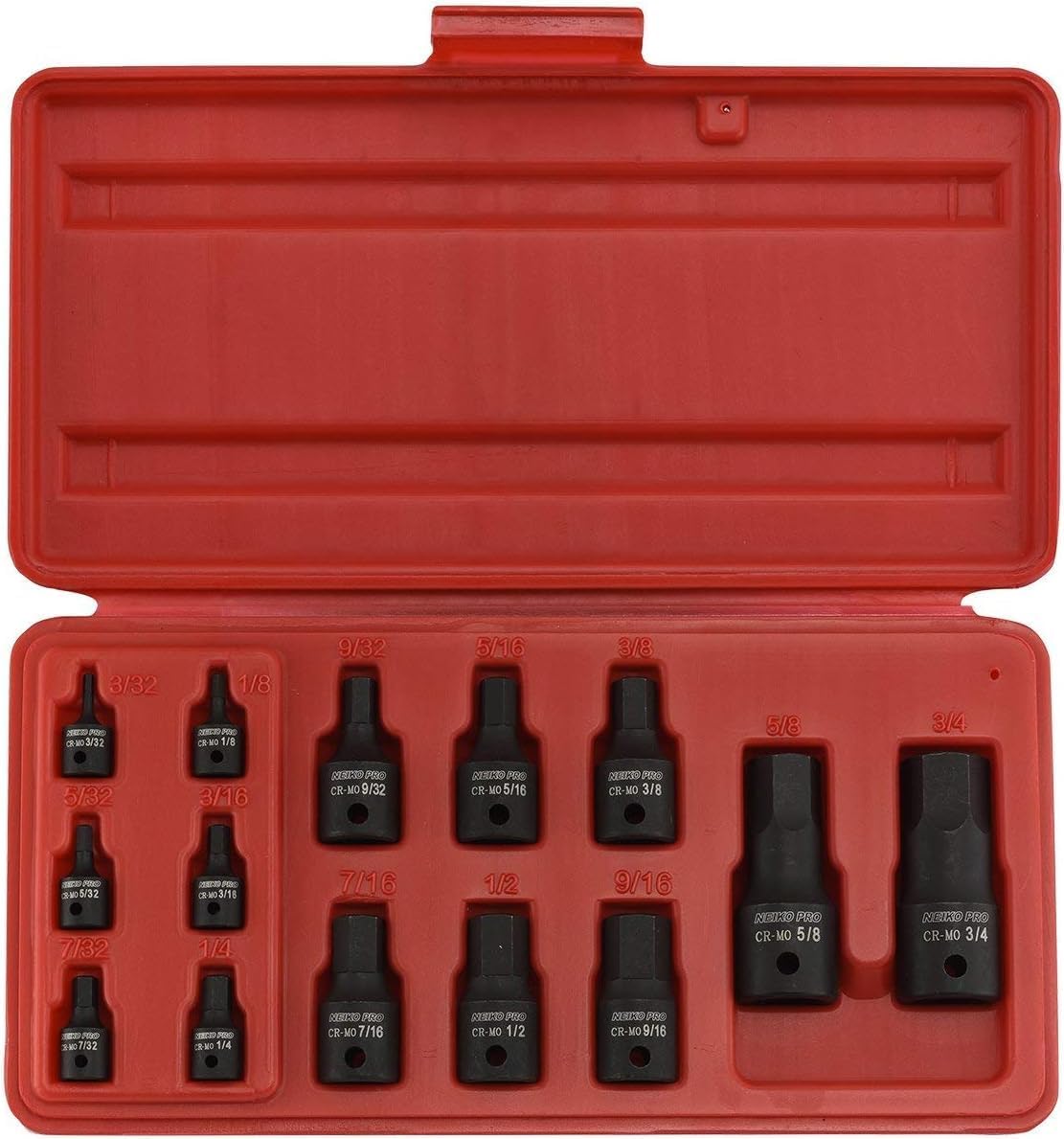Set of black sockets in a red tool case
