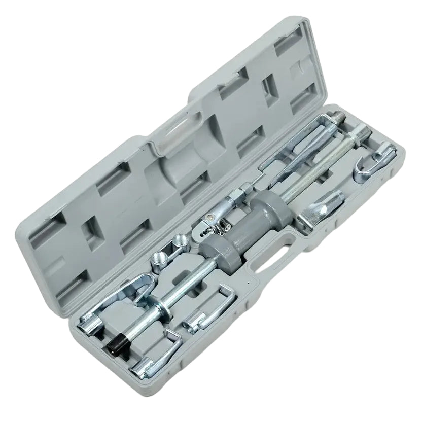 A gray metal tire iron tool set displayed inside an open gray plastic carrying case on a white background. The brand logo 'AK Electricians' is visible in the bottom-left corner.