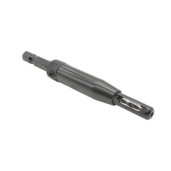 A dark gray metal rotary screwdriver bit adapter with a knurled grip and a slotted bit attachment, shown on a plain white background.