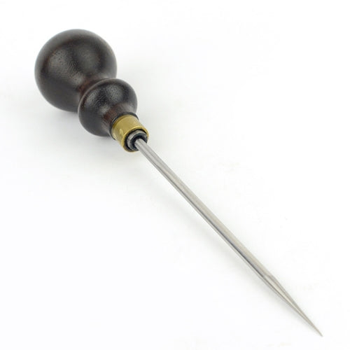 A wooden and metal pointed tool with a dark brown wooden handle and a long silver metal shaft, shown on a plain white background.