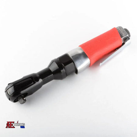 A black and silver pneumatic impact driver with a red protective sleeve on the handle, shown on a white background with an AK Electronics logo in the bottom-left corner.