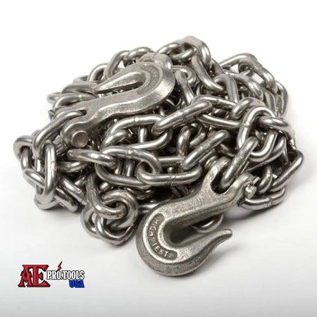 Metal chain with hooks on a white background, featuring the A.E. Protools USA logo.