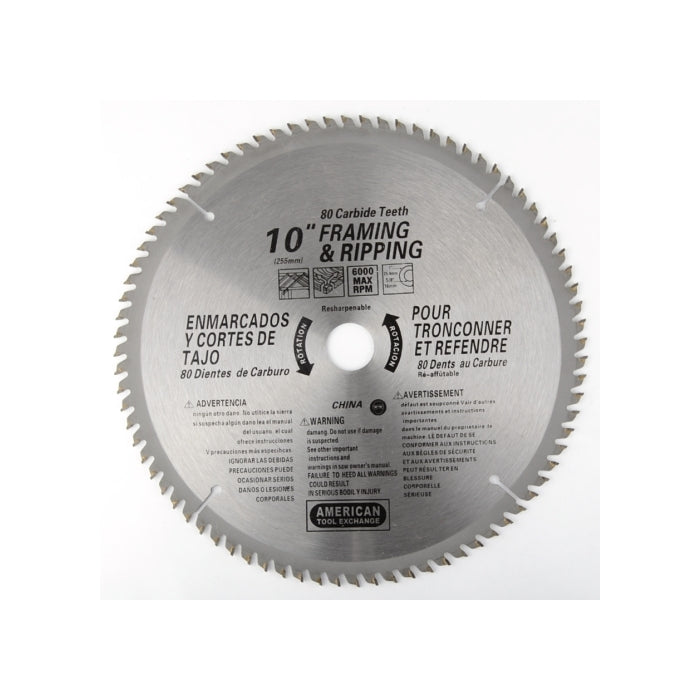 10" 80 Tooth  Carbide Tip Wood Tipped Circular Round Power Saw Blade