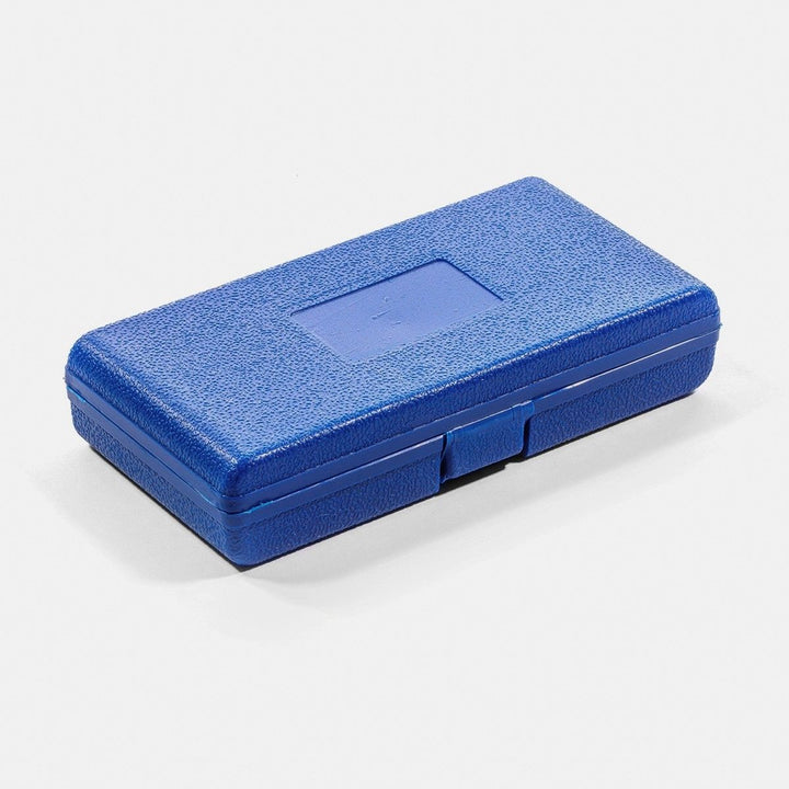 Blue rectangular box with a clear window on a white background