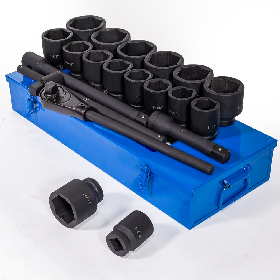 21 PC 1" Inch Drive Impact Metric Socket Tool Set