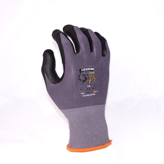 LEGEND GRIP FOAM NITRILE PALM COATED GLOVES - GRAY