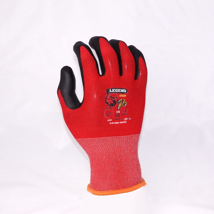 LEGEND GRIP FOAM NITRILE PALM COATED GLOVES - RED - DOZEN