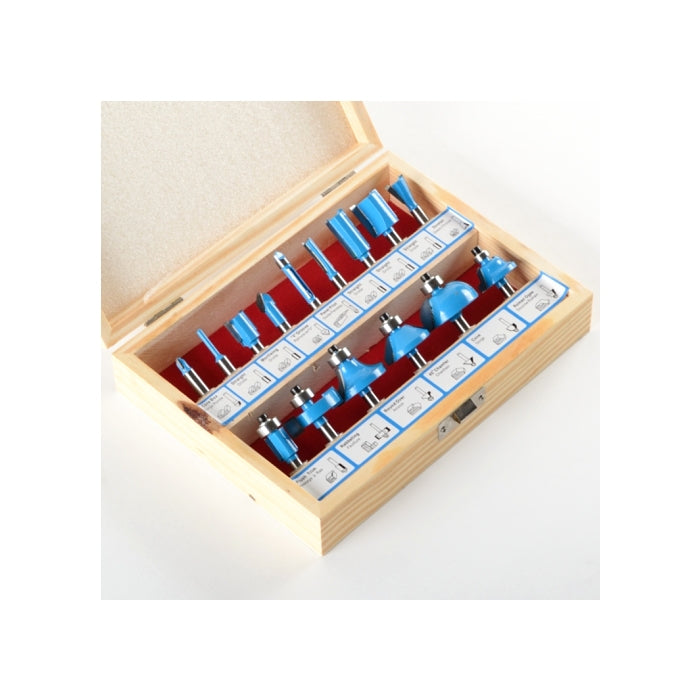 15 Piece 1/4" Shank Carbide Tip Cutter Tipped Wood Router Bit Set Kit