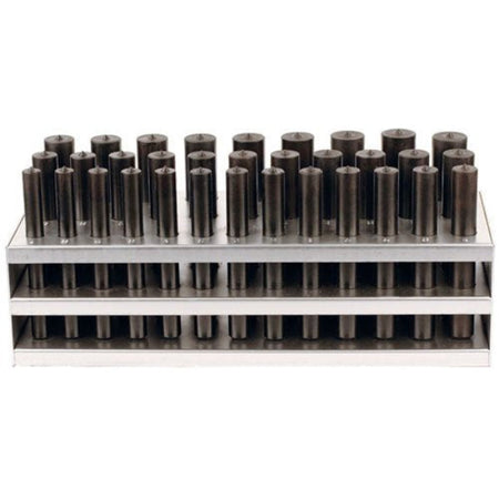 Metallic cylindrical objects arranged on a metal tray with a white background
