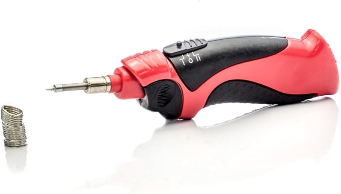 Red and black soldering iron on a white background