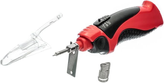 Red and black tool with attachments on a white background