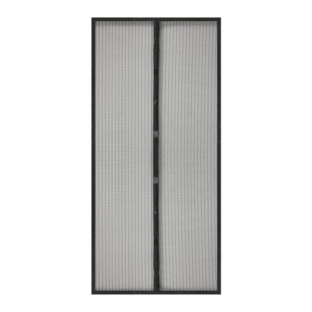 A rectangular replacement screen door filter with two pleated white mesh panels separated by a black center strip, enclosed in a black frame, shown against a plain white background.