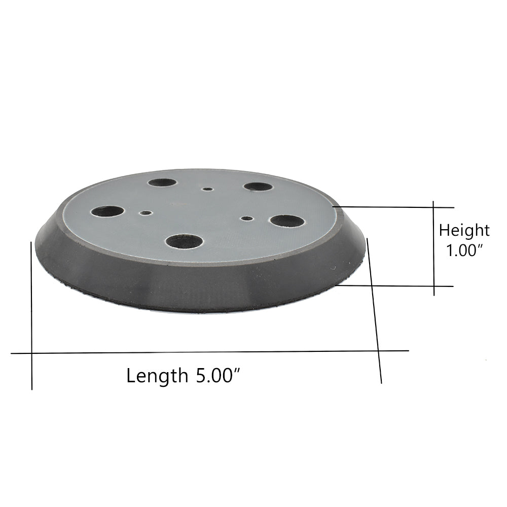 Gray sanding disc with measurements on a white background