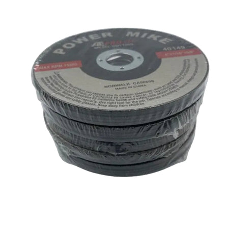 A stack of four Power Mike brand circular abrasive cutting discs in a clear plastic wrap, set against a plain white background.