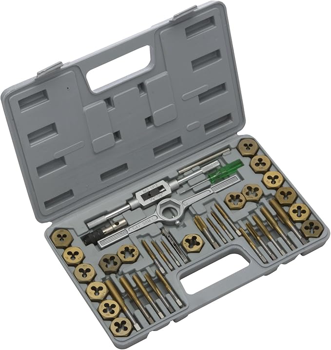40 Piece Titanium Metric Size Steel Tap & and Die Tool Set Kit