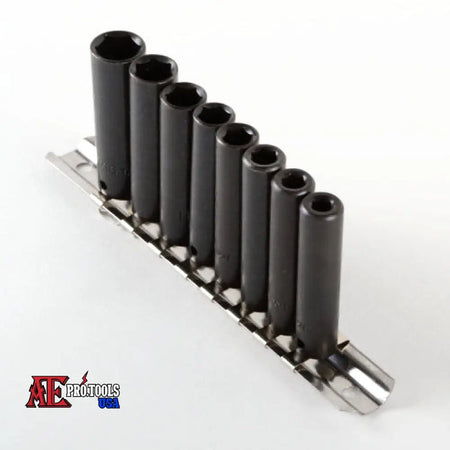 Set of black sockets on a metal tray with ATE Protools USA logo.