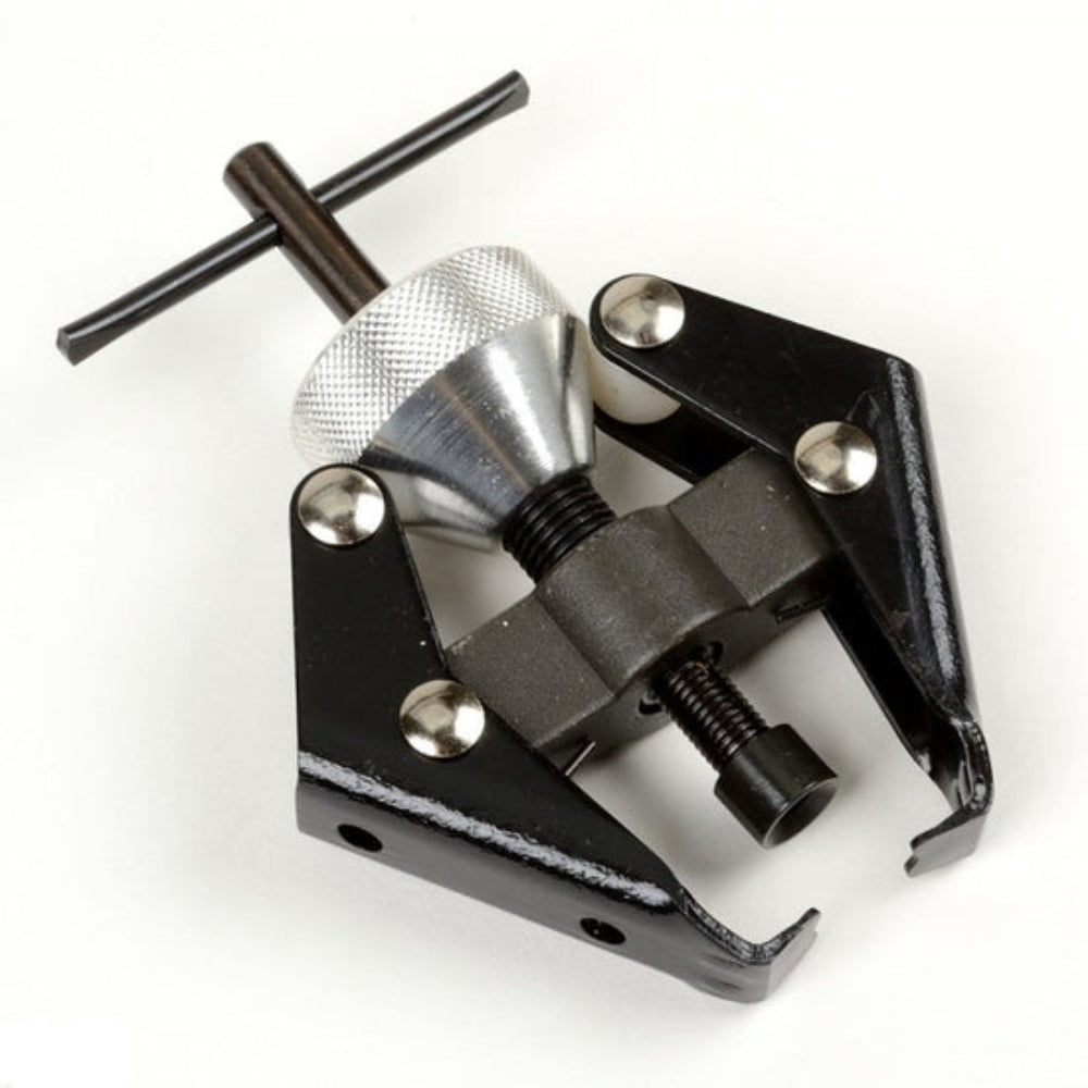 Black and silver metal tool on a white background