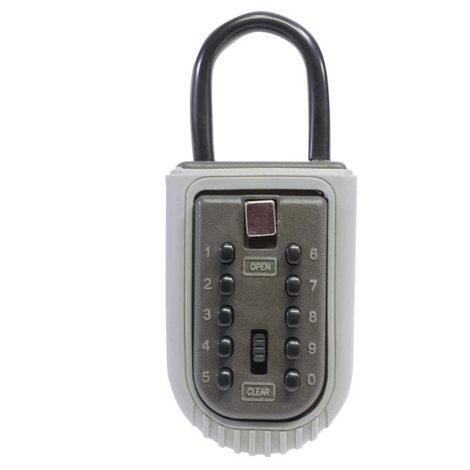 Key storage lock box with digital keypad on a white background