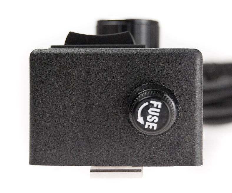 Black fuse holder with 'FUSE' label on a white background