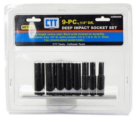 8 Pc Deep Impact Socket Set 1/4" Drive - 6 Point with Storage Rake, for Impact Wrench, Metric