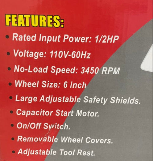 Product label with features listed on a red and gray background
