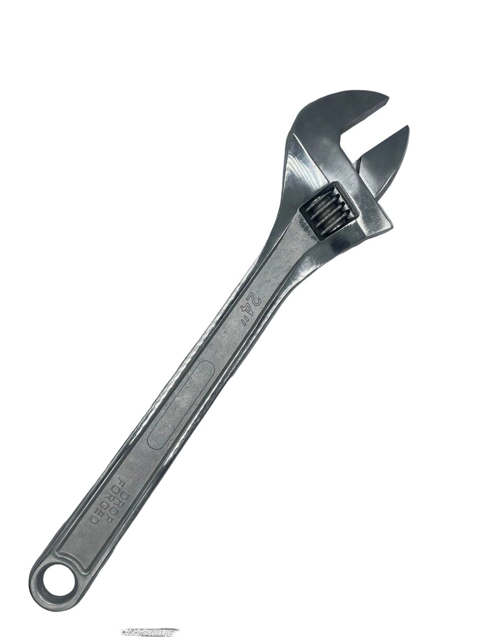 Metal adjustable wrench on a white background