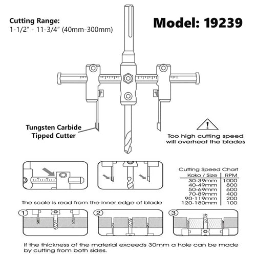 Large Hole Adjustable Carbide Tipped Circle Cutter Drill Bit - JABETC
