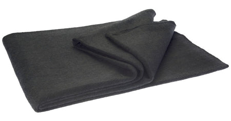 A folded dark gray fabric blanket or throw with a soft, textured surface, shown on a plain white background.