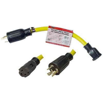 Three electrical connectors with a yellow cable on a white background