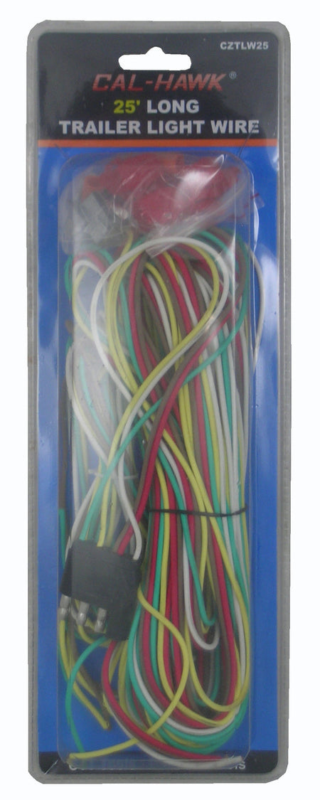 Packaged trailer light wire with colorful strands on a gray background
