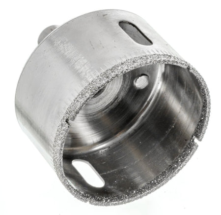 A heavy-duty diamond core drill bit with a metallic silver body and a textured diamond-cut perimeter, shown on a clean white background.