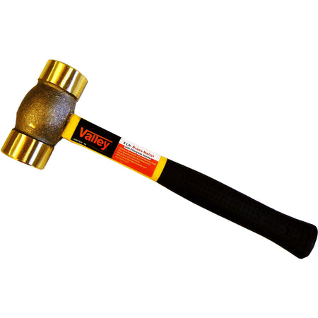 A Valley 2 1/4 inch hammer with a brass head and a black textured handle, shown on a plain white background.