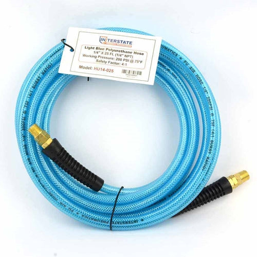 HU14-025 1/4" 25 ft Light Blue Polyurethane Hose (1/4" NPT) Solid Fitting