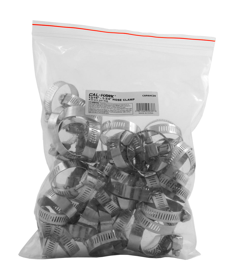 50 Piece Bulk Bag of Metal Steel Hose Clamps 13/16" to 1-3/4" Diameter