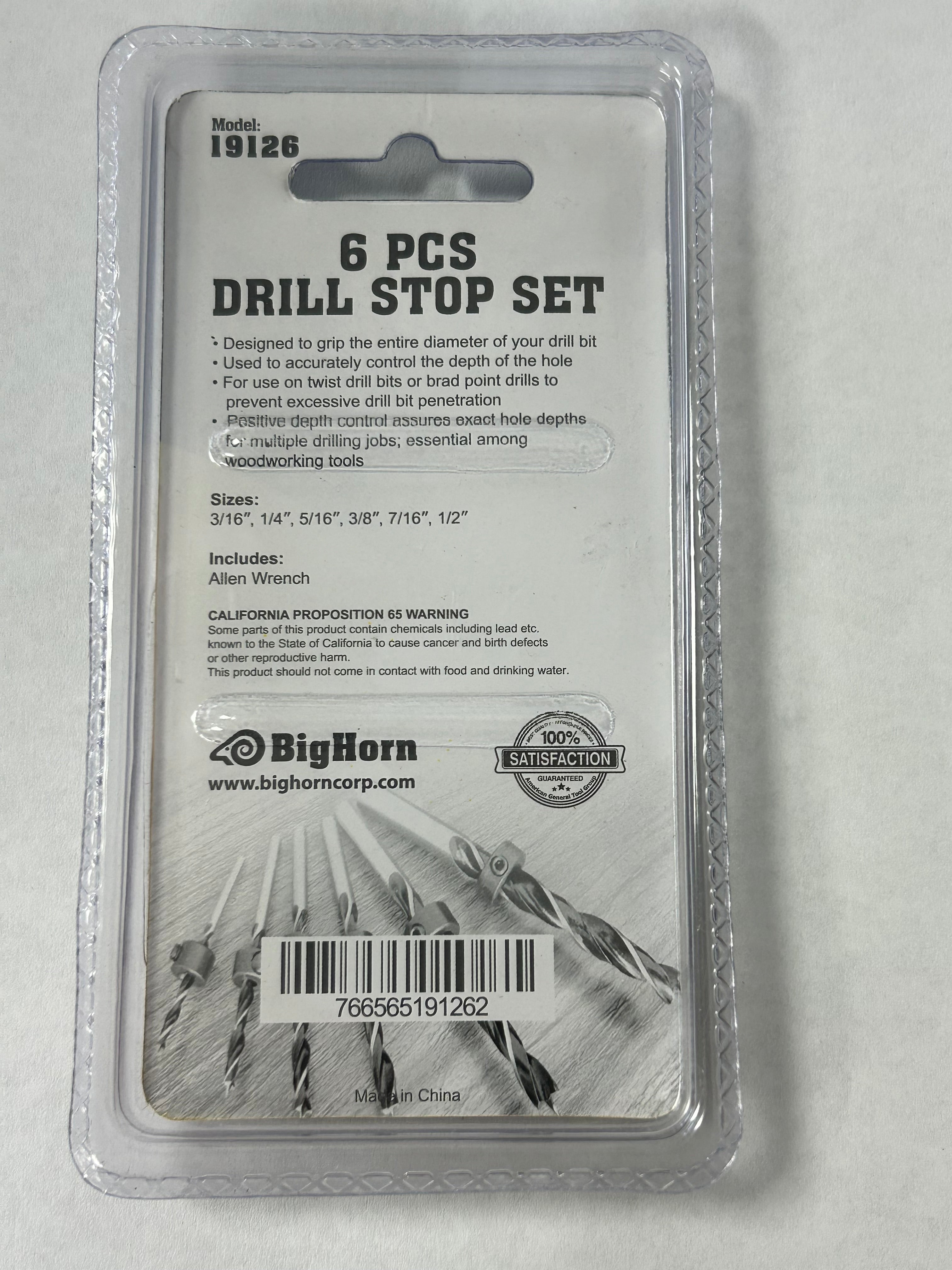 BigHorn 19126 Drill Bit Depth Stop Collar Set 6 pc - JABETC
