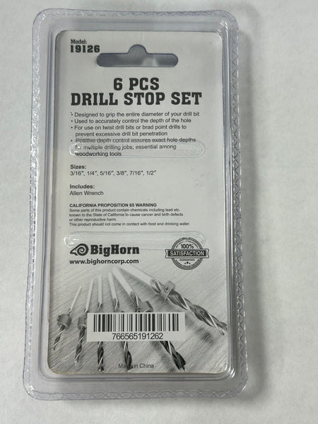BigHorn 19126 Drill Bit Depth Stop Collar Set 6 pc - JABETC