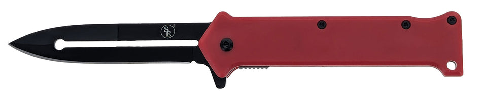 4 1/2" Spring Assisted Dagger Point Pocket Knife with Red Handle, Pocket Clip
