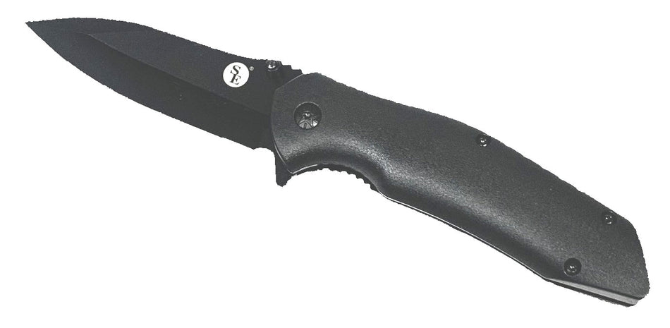 Pocket Knife w/ Fire Starter & Whistle Black Clip Point 4.75" Knife Blade