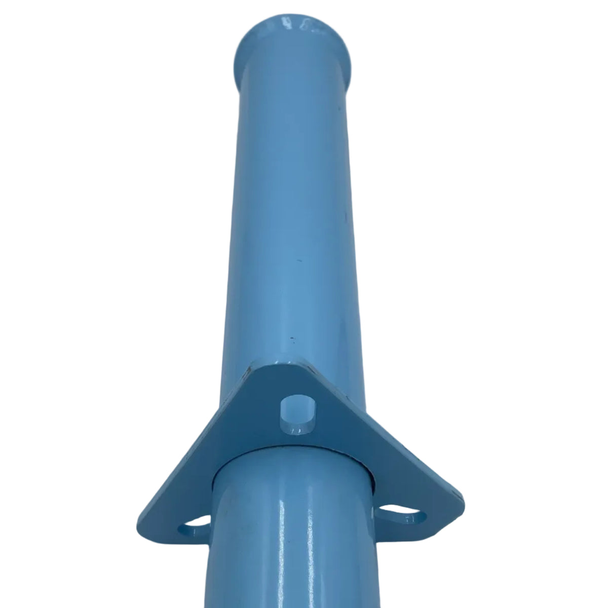 Blue metal rod with a bracket on a white background