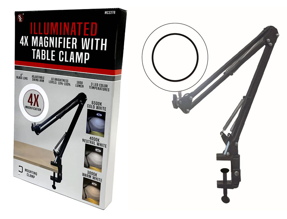 Clamp On Table Swing Arm Lighted Magnifier Magnifying Hobby Desk Work Lamp Light