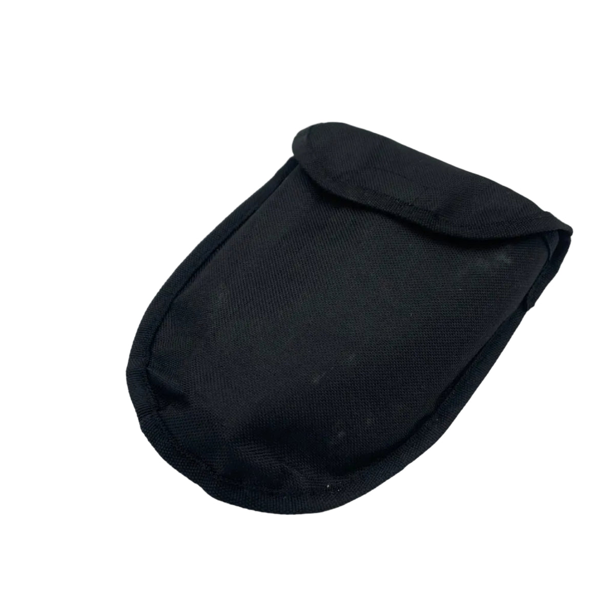 Black pouch on a light gray background